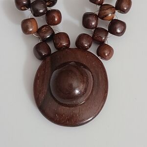 Vintage Wood Boho Necklace Bohemian Wooden 14k Gold Pl Clasp Estate